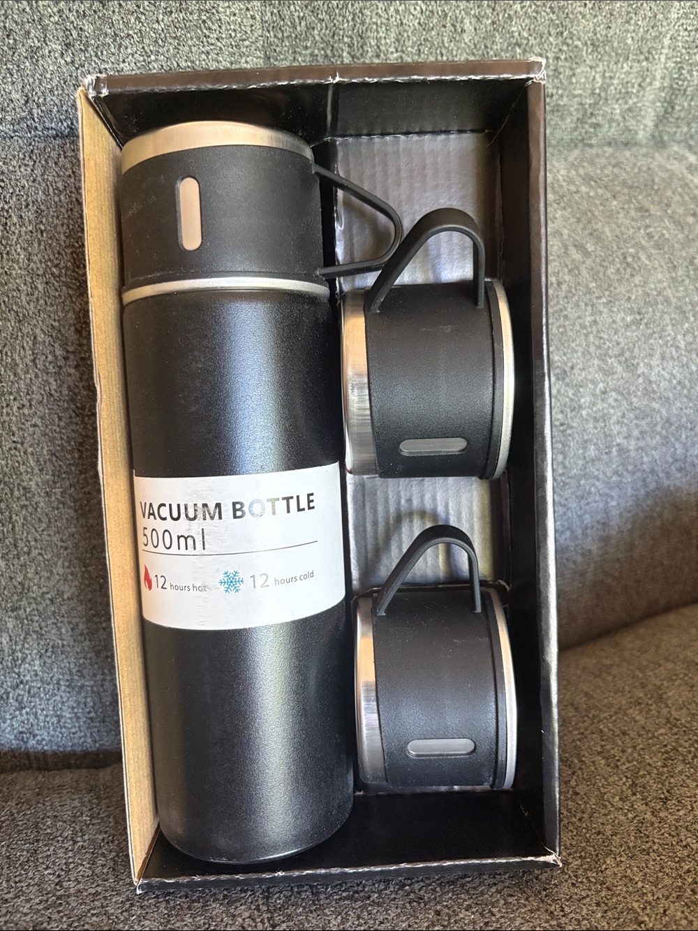 500ml Black Vacuum Bottle with Dual Cups